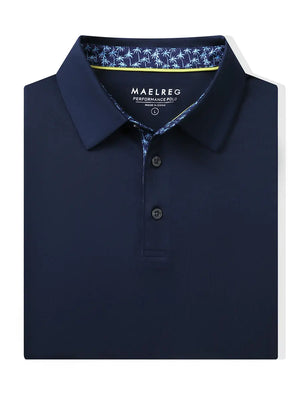 Folded Navy Everyday Classic Solid Polo neatly laid out for display