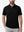 Front upper body shot of model wearing black ultra-comfort slim fit roma knit polo shirts
