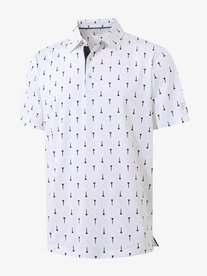 3D view of MAELREG Performance Jersey Print Polo in Check Golf Tee – breathable golf fabric