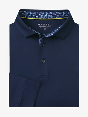 Folded view of NAVY Long Sleeve Solid Jersey Polo showing fabric texture and neat folds
