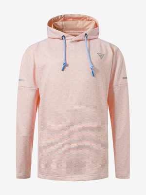 Front 3D view of youth full print hoodies pullover showing detailed fabric and fit, orange sea wave.