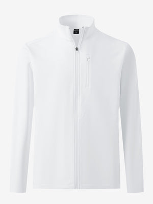 Lightweight casual fleece jacket with 5 pockets in white, front 3d view showing clean lines