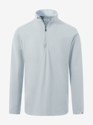 Front 3D view of Fleece lined golf quarter zip in grey mist with structugrey mist design