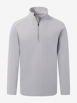 Front 3D view of two tone pique cotton blend q-zip featuring a clean light grey finish