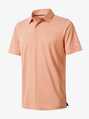 3D visualization of Cooling Stripe Golf Shirt in ORANGE STRIPE, emphasizing stripe pattern and texture