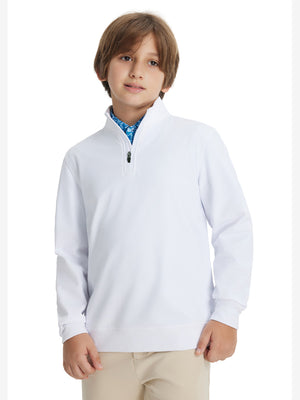 Youth Winter Micro-fleece Quarter Zip Pullover in klein blue, youth model front upper body view