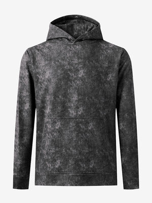 Front 3D view of the exclusive print kangaroo hoodies in black, highlighting pattern details.