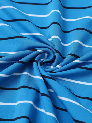 Fabric close-up of trendy boys stripe polo shirts, soft texture and breathable classic blue stripe feel