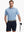 Full body front view of model wearing BLUE WHITE Your Favorite Jacquard Polo, holding a golf club