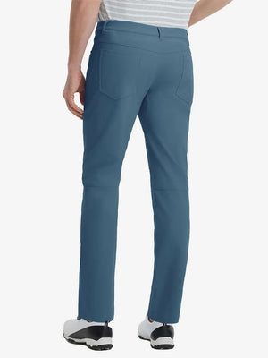 Back view of Stretch Plain Everyday Pants, tailored silhouette with clean lines – GRAYISH BLUE