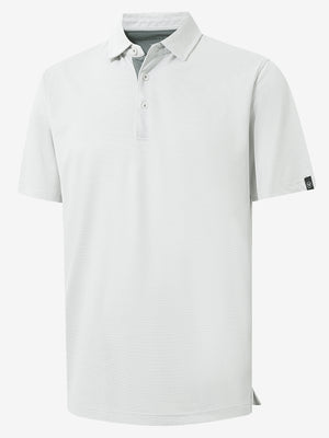 3d rendering of the grey white feather weight jacquard polo shirts, displaying the texture and silhouette clearly