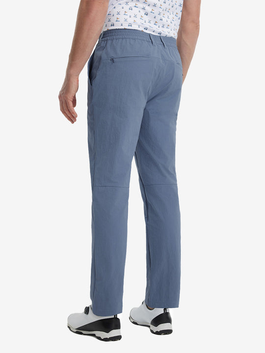 Rear lower leg view of Performance Water Resistant Pants in DUSTY BLUE，showing fabric texture and fit.