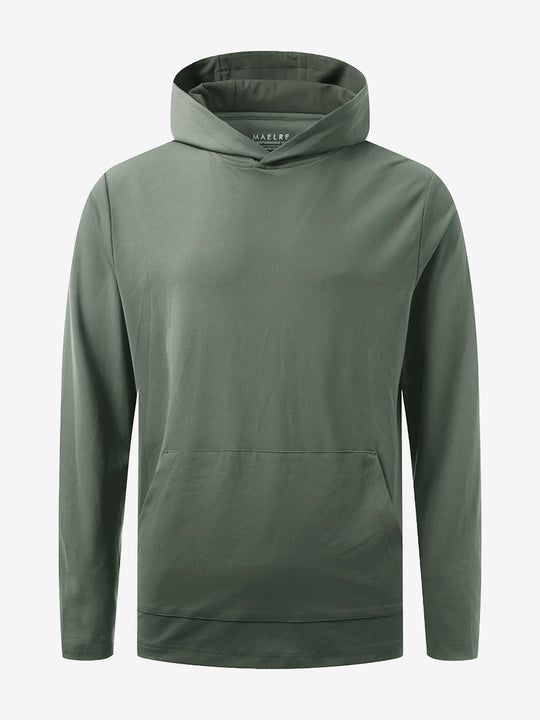 3D front view of the dry fit stretchy sweatshirts hoodie in olive green, sleek and flexible design.