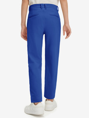 Boys Stretch Fleece Lined Casual Golf Pants in klein blue, back lower body view showing fit
