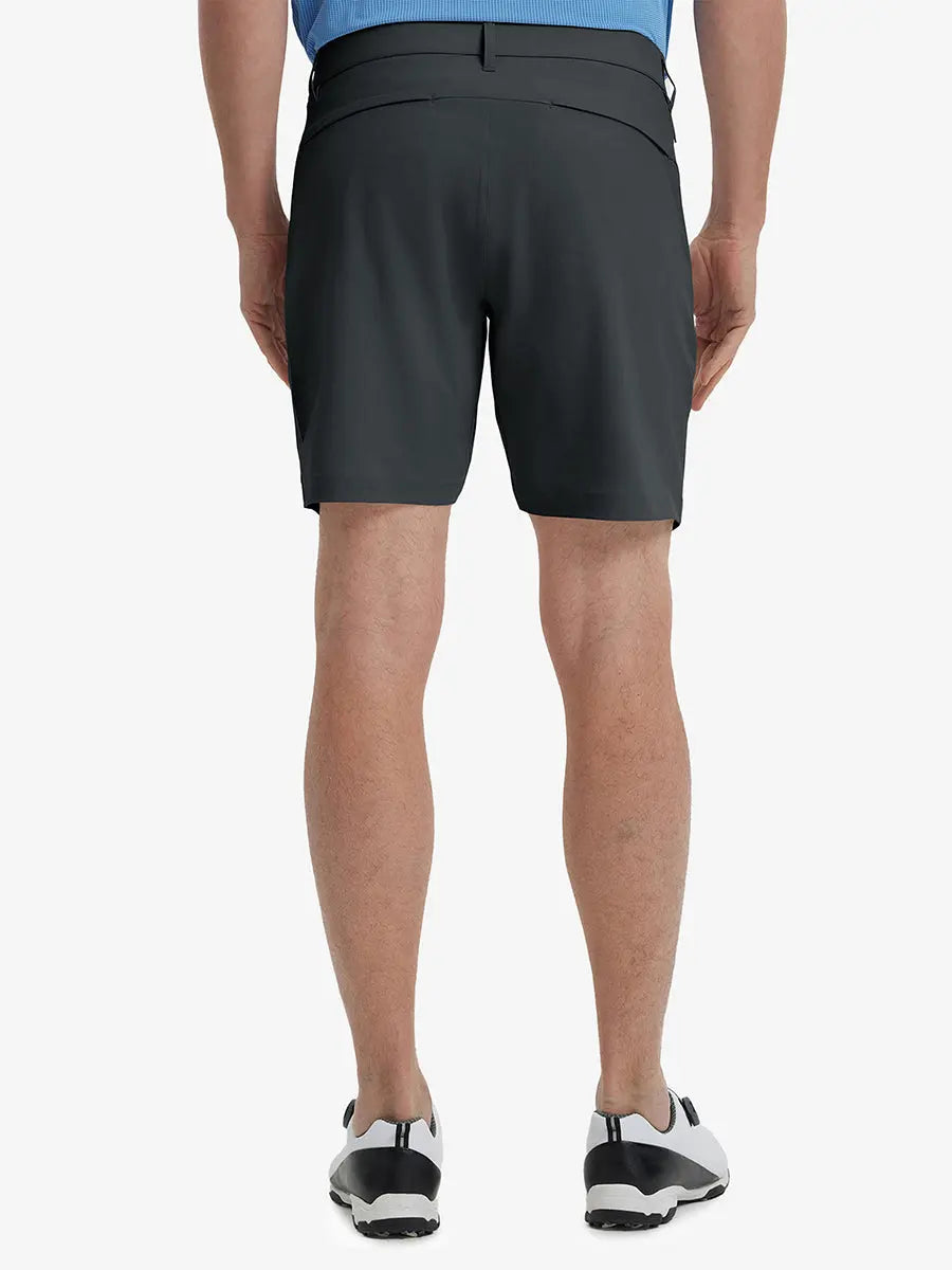 Back view of Player Fit Versatile Solid Shorts 7 Inch, showing tailored fit and clean lines – DARK GREY