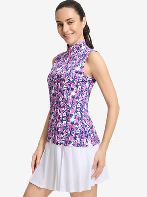 Women's Sleeveless Q-Zip Print Golf Shirts
