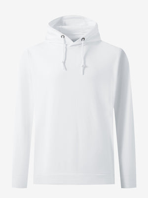 3D front view of the classic heather pullover hoodie in white, simple and relaxed athletic fit.
