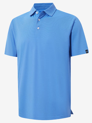 3d rendering of the plum blue feather weight jacquard polo shirts, displaying the texture and silhouette clearly