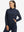 Model with one hand in side pocket wearing women's lightweight hoodies pullover in navy.