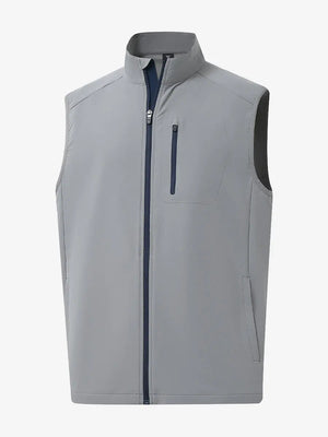 3D view of the light grey windproof golf vest, showcasing its sleek design and functional zippered pockets.