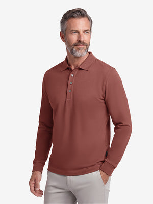 Solid Cotton Blend Collared Long Sleeve Polo