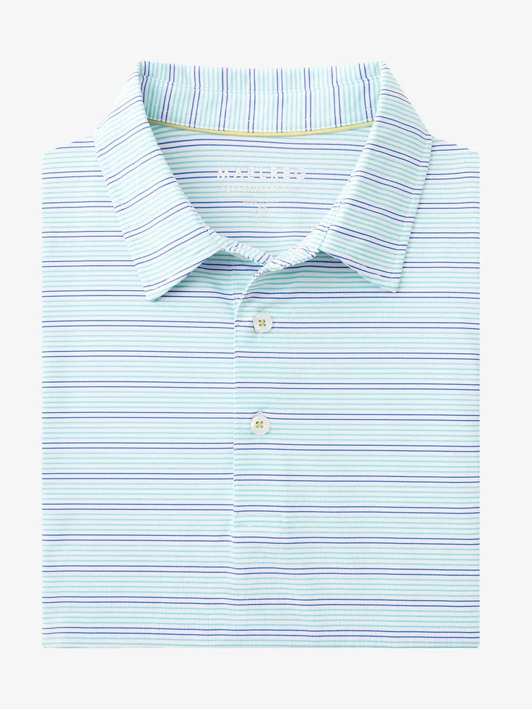 Folded Mint Green Cobalt Stripe Performance Stripe Golf Shirt displayed flat