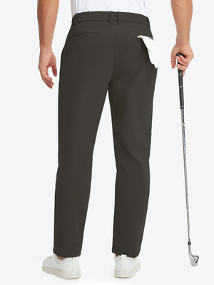 Model holding a golf club with one hand, back lower body shot wearing coffee water-resistant stretch heat-tech winter trousers