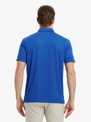 COBALT Your Favorite Jacquard Polo back view, half body of model