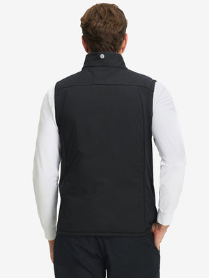 Back view of model wearing Lightweight Water Resistant Puffer Vest in black