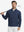 Full body model holding golf club in Premium jacquard quarter zip pullover, dark blue style