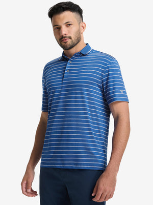 Non-Curl Ribbed Collar Striped Polo Shirts