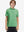 Front upper body of model wearing trendy boys stripe polo shirts, casual fit in green stripe