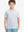 Front half-body shot of boy model in WHITE GOLF Performance Print Boys Golf Polo, ready for golf