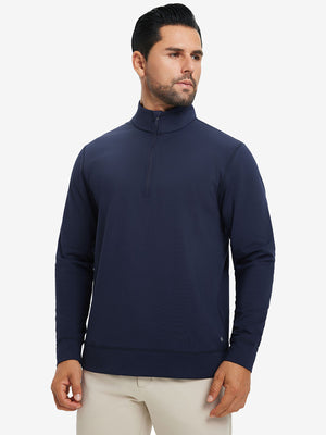 Ultra-Soft Brushed Fleece Lining Quarter Zip Sweatshirt in navy, front upper body view