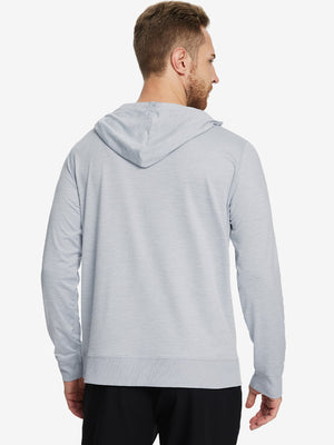 Back view of the Athletic Golf Hoodie in Brick Heather, model turns head slightly for a casual look.