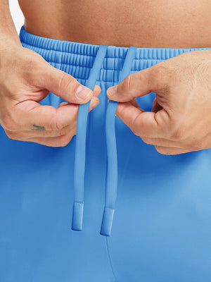 Front waistband detail of Water Resistant Comfy Fleece Golf Joggers in sky blue