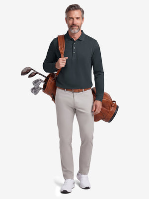 Solid Cotton Blend Collared Long Sleeve Polo