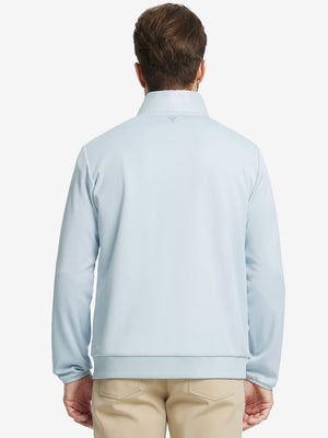 Back upper body view of the Golf Fleece Thermal Jacket in Glacier Grey, clean cut and warm look.