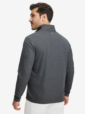Back upper body of Premium jacquard quarter zip pullover with smooth dark grey finish