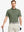 Model in OLIVE GREEN STRIPE Golf Polo holding club — dynamic front half-body pose