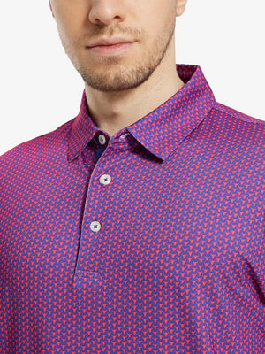 MAELREG Men's Performance Jersey Print Polo – Front chest view in Purple Red Buffalo