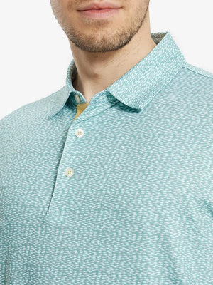 MAELREG Men's Performance Jersey Print Polo – Front chest view in Green White Fish