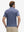 Back waist-up shot of model wearing light dark blue grid ultra-light quick dry moisture wicking collared polo shirt