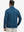 Back upper view of model wearing jacquard quarter zip pullover in navy/blue, showing clean seam lines.