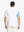 Back half-body view of model in WHITE Moisture Wicking Color Block Polo Shirt.