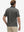 Back half-body of model in black stripe upgraded two-tone striped quick dry polo shirt