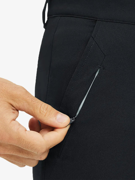 Close-up of front pocket on Water Repellent 8 Pockets Pants in BLACK，highlighting pocket design.