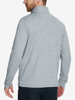 Back view of Heather Pinstripe Brushed Dry Fit Quarter Zip Pullover in lunar rock melange, showing clean athletic fit
