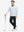Model holding golf club in Full print lightweight quarter zip pullover with sporty grey irregular shape