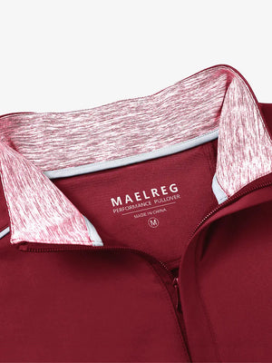 Close-up of collar and interior logo detail on RED Stretch Solid Fleece Quarter-Zip Vest.								
